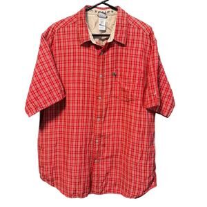 The North Face A5 Series Linen Blend Red Plaid Short Sleeve Button Down Men's XL